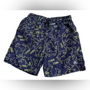Kids Shark Print Shorts - Navy and Lime